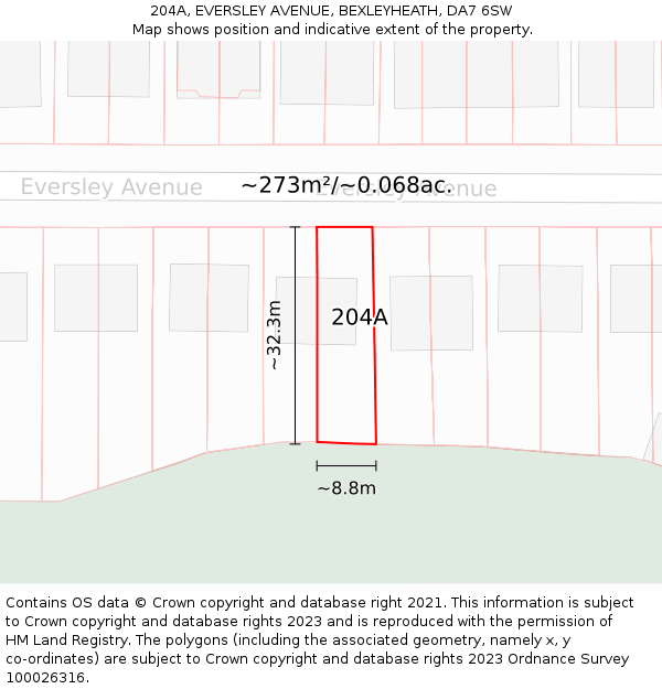 204A, EVERSLEY AVENUE, BEXLEYHEATH, DA7 6SW: Plot and title map
