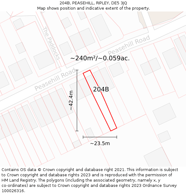 204B, PEASEHILL, RIPLEY, DE5 3JQ: Plot and title map