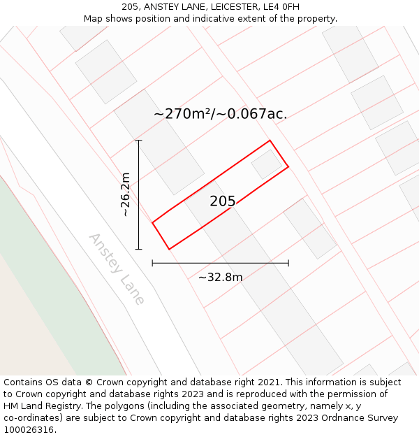 205, ANSTEY LANE, LEICESTER, LE4 0FH: Plot and title map