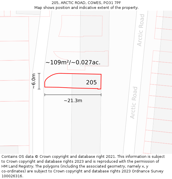 205, ARCTIC ROAD, COWES, PO31 7PF: Plot and title map