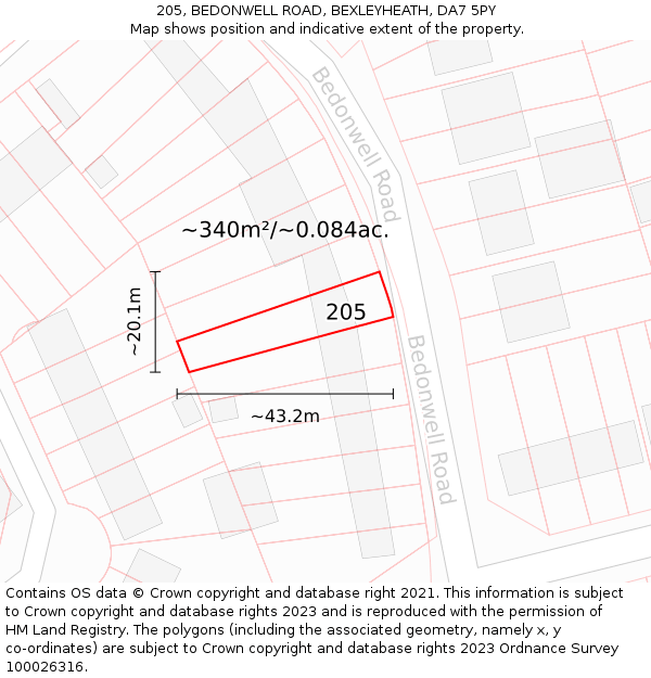 205, BEDONWELL ROAD, BEXLEYHEATH, DA7 5PY: Plot and title map