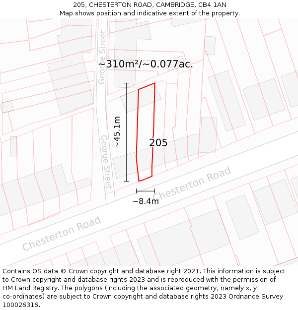 205, CHESTERTON ROAD, CAMBRIDGE, CB4 1AN: Plot and title map