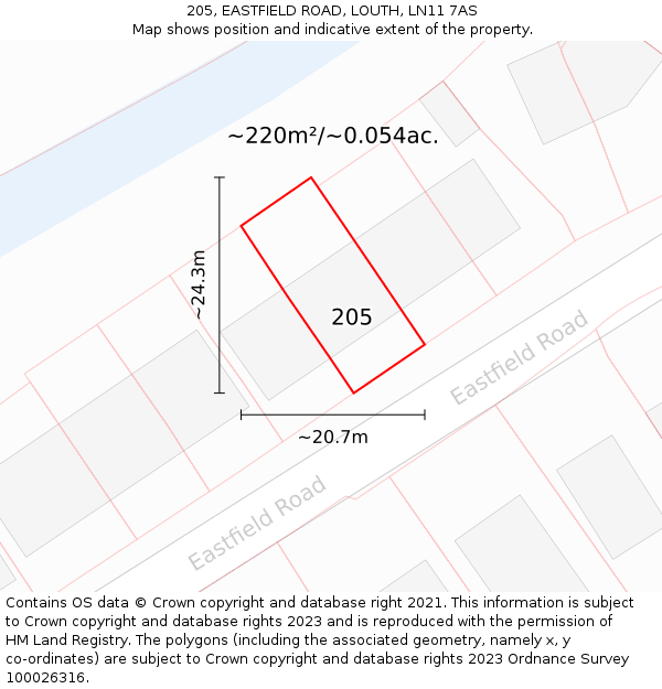 205, EASTFIELD ROAD, LOUTH, LN11 7AS: Plot and title map