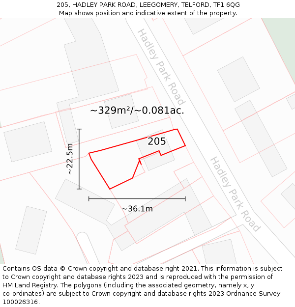205, HADLEY PARK ROAD, LEEGOMERY, TELFORD, TF1 6QG: Plot and title map