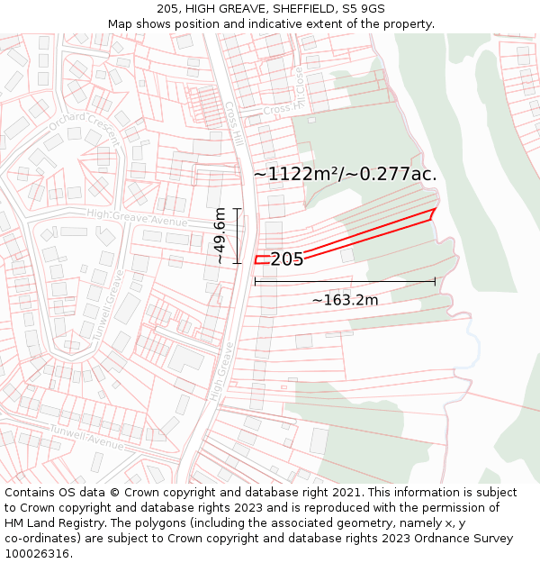 205, HIGH GREAVE, SHEFFIELD, S5 9GS: Plot and title map