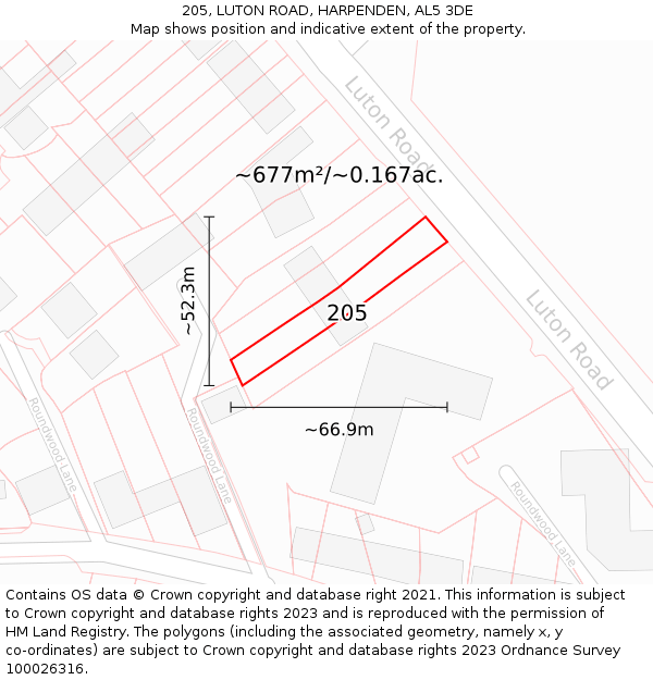 205, LUTON ROAD, HARPENDEN, AL5 3DE: Plot and title map