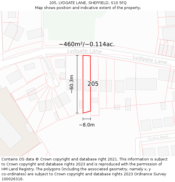 205, LYDGATE LANE, SHEFFIELD, S10 5FQ: Plot and title map