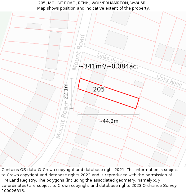 205, MOUNT ROAD, PENN, WOLVERHAMPTON, WV4 5RU: Plot and title map