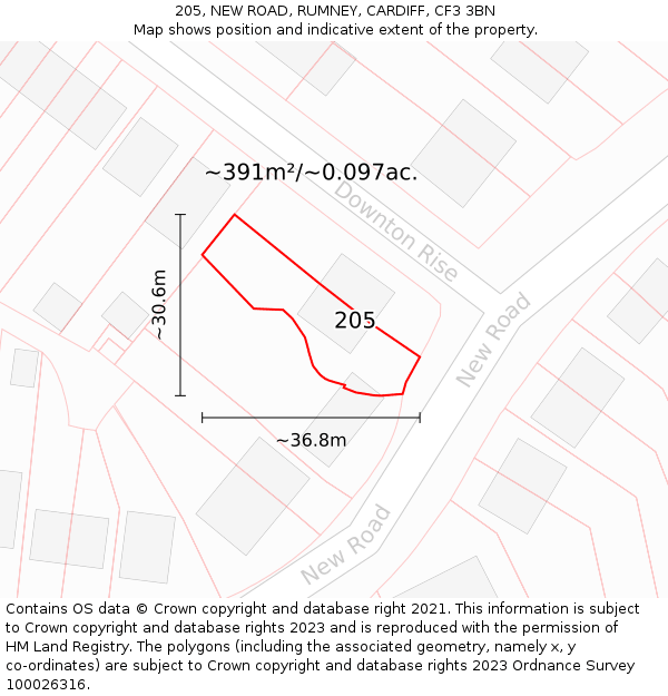 205, NEW ROAD, RUMNEY, CARDIFF, CF3 3BN: Plot and title map