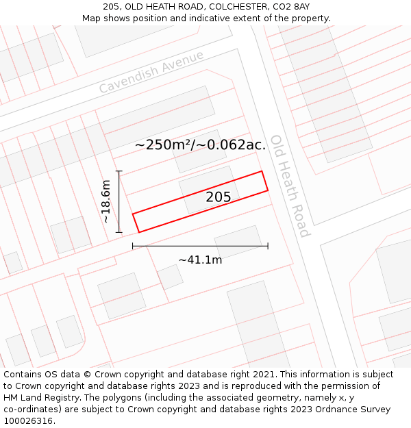 205, OLD HEATH ROAD, COLCHESTER, CO2 8AY: Plot and title map