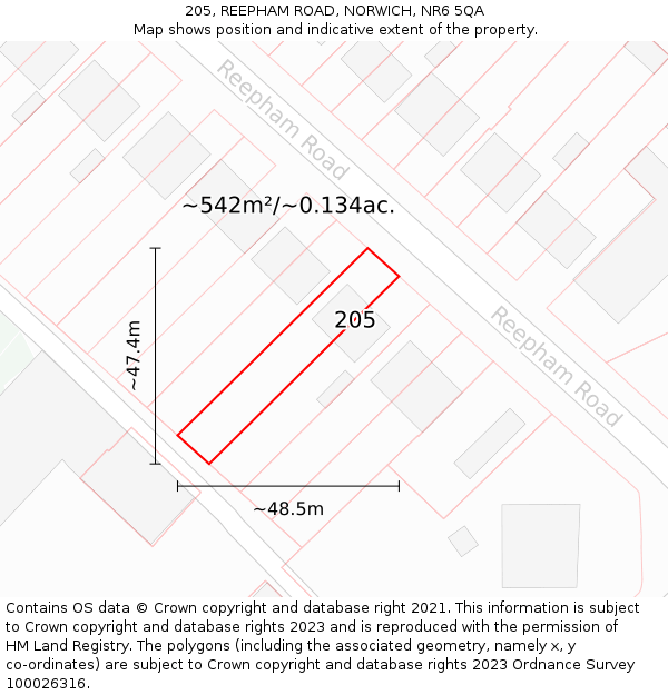 205, REEPHAM ROAD, NORWICH, NR6 5QA: Plot and title map