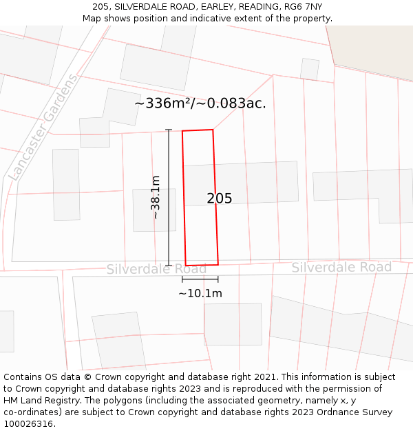 205, SILVERDALE ROAD, EARLEY, READING, RG6 7NY: Plot and title map