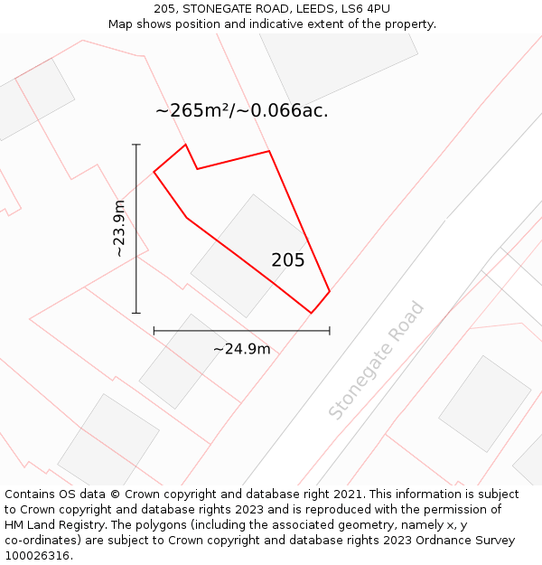 205, STONEGATE ROAD, LEEDS, LS6 4PU: Plot and title map