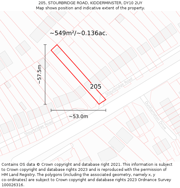 205, STOURBRIDGE ROAD, KIDDERMINSTER, DY10 2UY: Plot and title map