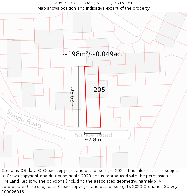 205, STRODE ROAD, STREET, BA16 0AT: Plot and title map
