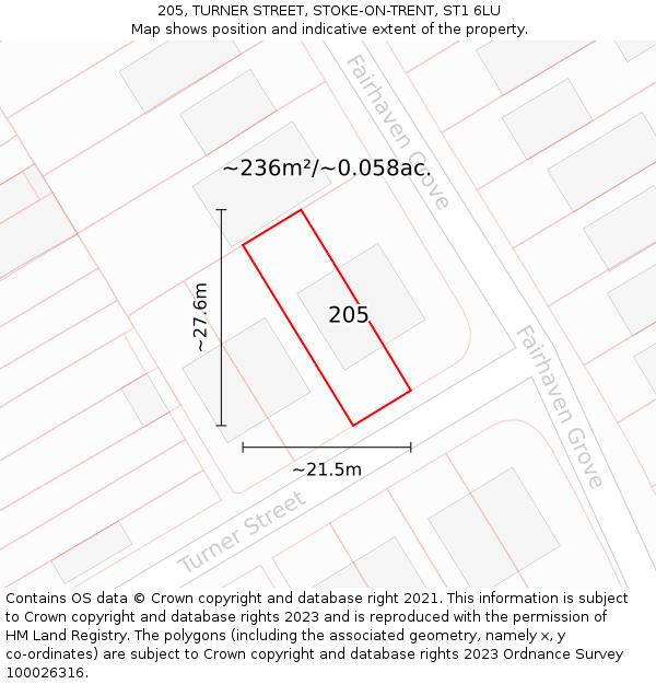 205, TURNER STREET, STOKE-ON-TRENT, ST1 6LU: Plot and title map