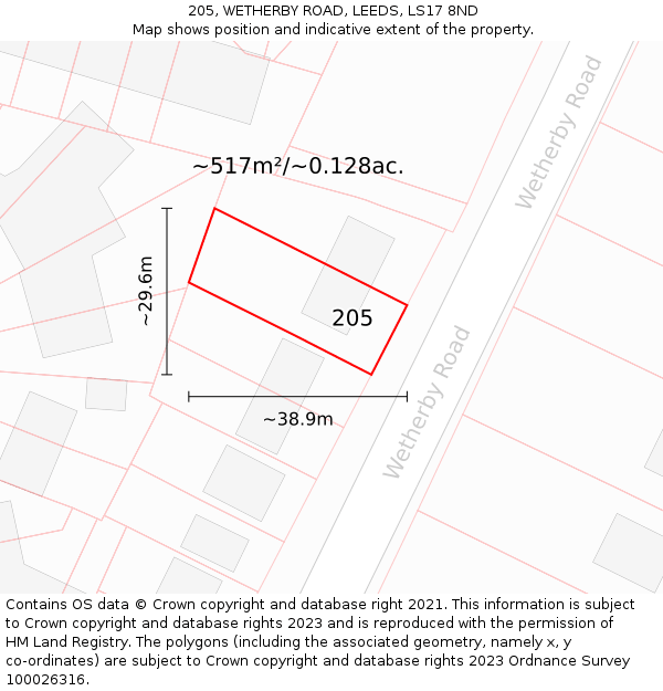 205, WETHERBY ROAD, LEEDS, LS17 8ND: Plot and title map
