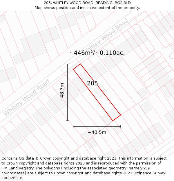 205, WHITLEY WOOD ROAD, READING, RG2 8LD: Plot and title map