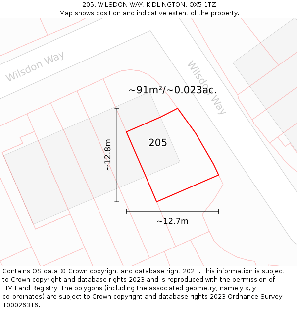 205, WILSDON WAY, KIDLINGTON, OX5 1TZ: Plot and title map