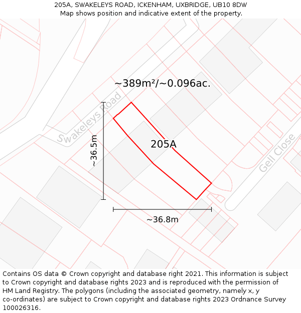 205A, SWAKELEYS ROAD, ICKENHAM, UXBRIDGE, UB10 8DW: Plot and title map