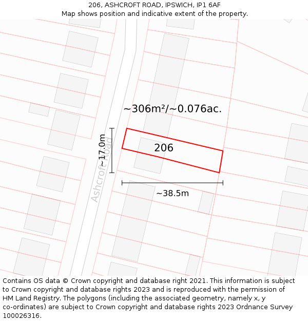 206, ASHCROFT ROAD, IPSWICH, IP1 6AF: Plot and title map