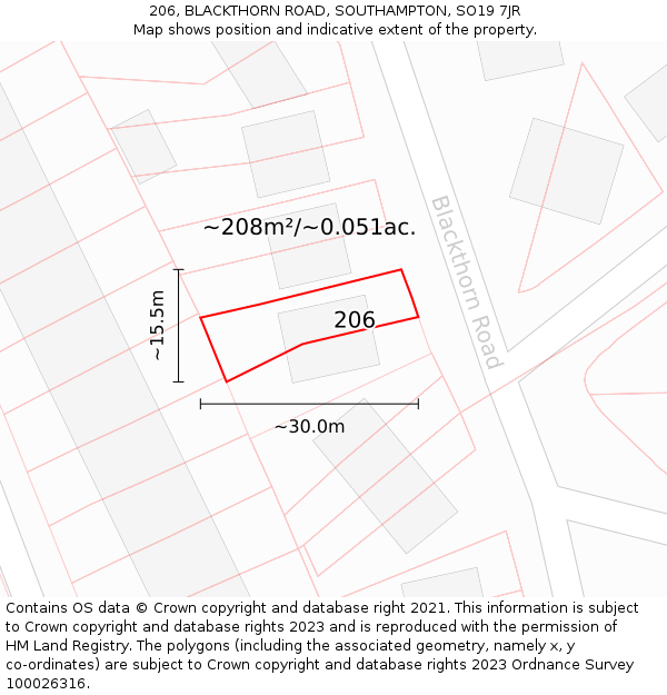 206, BLACKTHORN ROAD, SOUTHAMPTON, SO19 7JR: Plot and title map