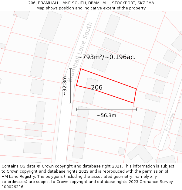 206, BRAMHALL LANE SOUTH, BRAMHALL, STOCKPORT, SK7 3AA: Plot and title map