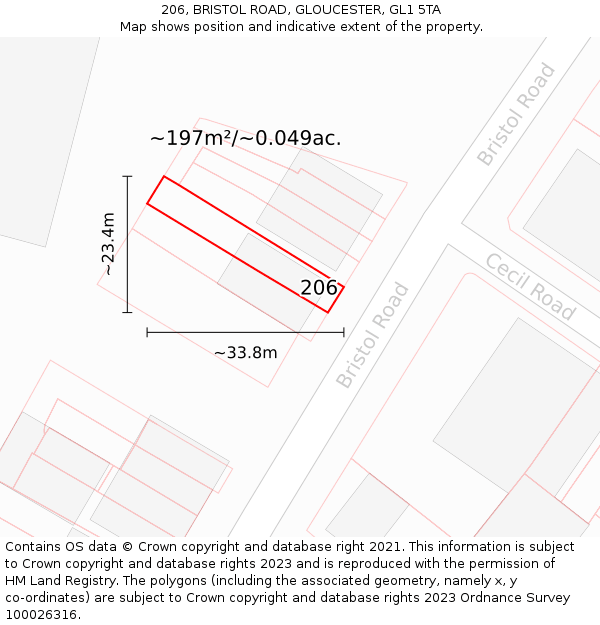 206, BRISTOL ROAD, GLOUCESTER, GL1 5TA: Plot and title map