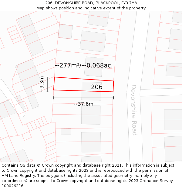 206, DEVONSHIRE ROAD, BLACKPOOL, FY3 7AA: Plot and title map