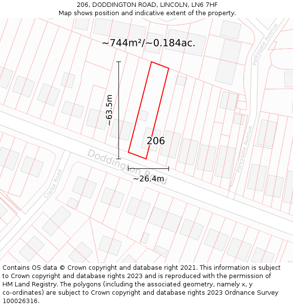 206, DODDINGTON ROAD, LINCOLN, LN6 7HF: Plot and title map