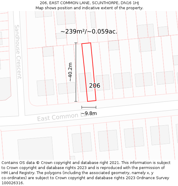 206, EAST COMMON LANE, SCUNTHORPE, DN16 1HJ: Plot and title map