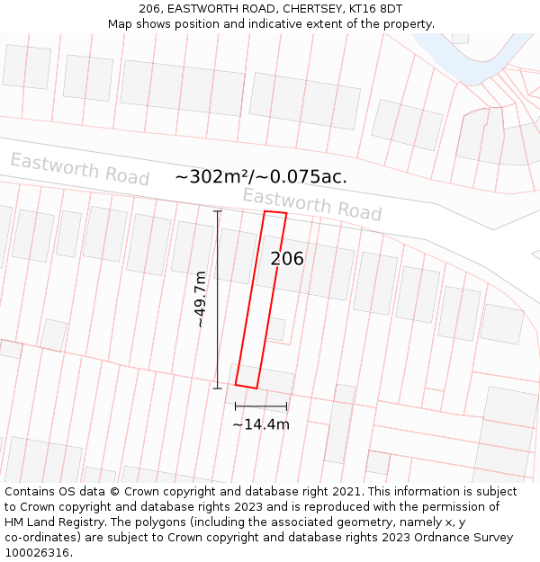 206, EASTWORTH ROAD, CHERTSEY, KT16 8DT: Plot and title map