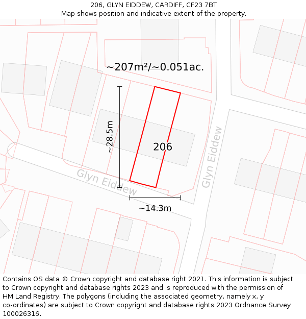 206, GLYN EIDDEW, CARDIFF, CF23 7BT: Plot and title map