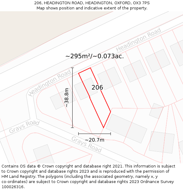 206, HEADINGTON ROAD, HEADINGTON, OXFORD, OX3 7PS: Plot and title map