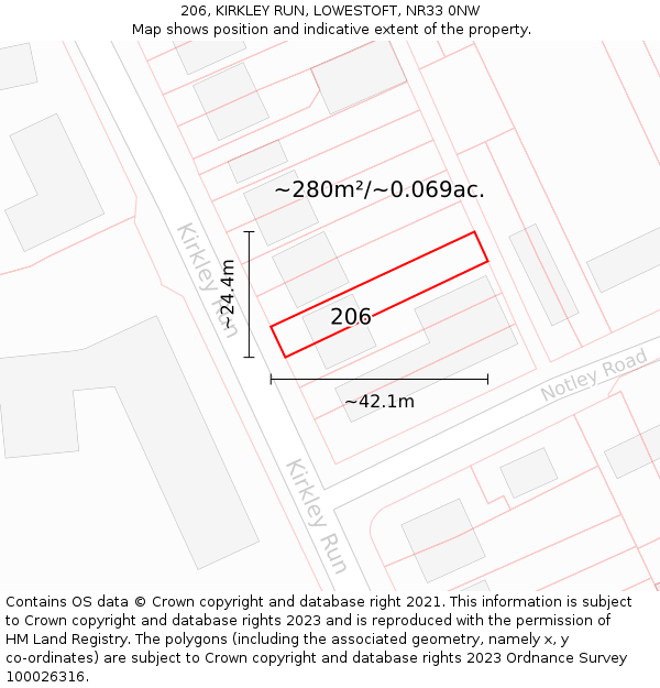 206, KIRKLEY RUN, LOWESTOFT, NR33 0NW: Plot and title map