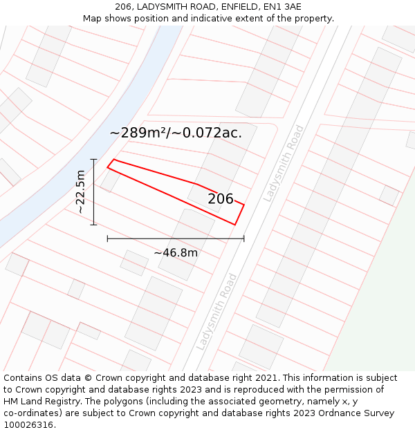 206, LADYSMITH ROAD, ENFIELD, EN1 3AE: Plot and title map