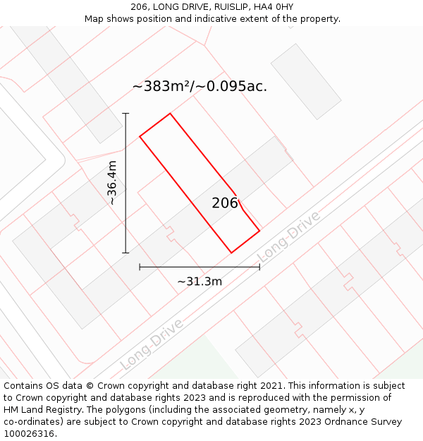 206, LONG DRIVE, RUISLIP, HA4 0HY: Plot and title map