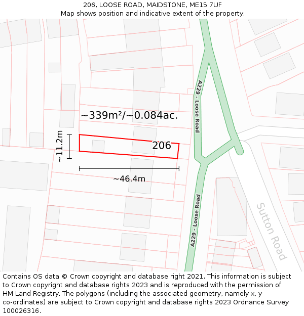 206, LOOSE ROAD, MAIDSTONE, ME15 7UF: Plot and title map