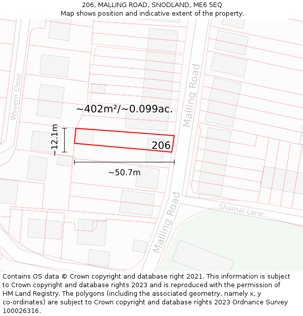 206, MALLING ROAD, SNODLAND, ME6 5EQ: Plot and title map