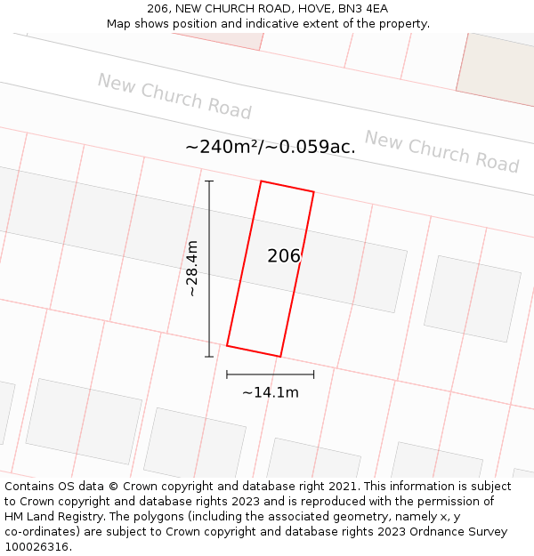 206, NEW CHURCH ROAD, HOVE, BN3 4EA: Plot and title map