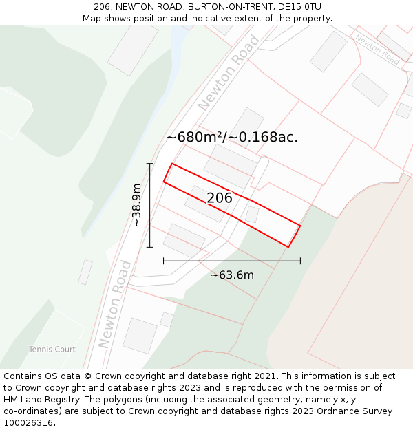 206, NEWTON ROAD, BURTON-ON-TRENT, DE15 0TU: Plot and title map