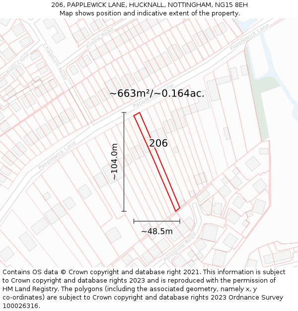 206, PAPPLEWICK LANE, HUCKNALL, NOTTINGHAM, NG15 8EH: Plot and title map