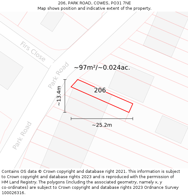 206, PARK ROAD, COWES, PO31 7NE: Plot and title map