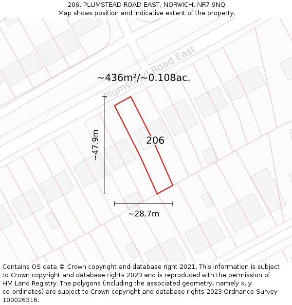 206, PLUMSTEAD ROAD EAST, NORWICH, NR7 9NQ: Plot and title map