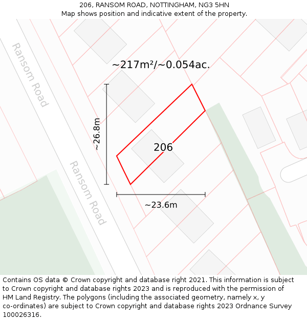 206, RANSOM ROAD, NOTTINGHAM, NG3 5HN: Plot and title map