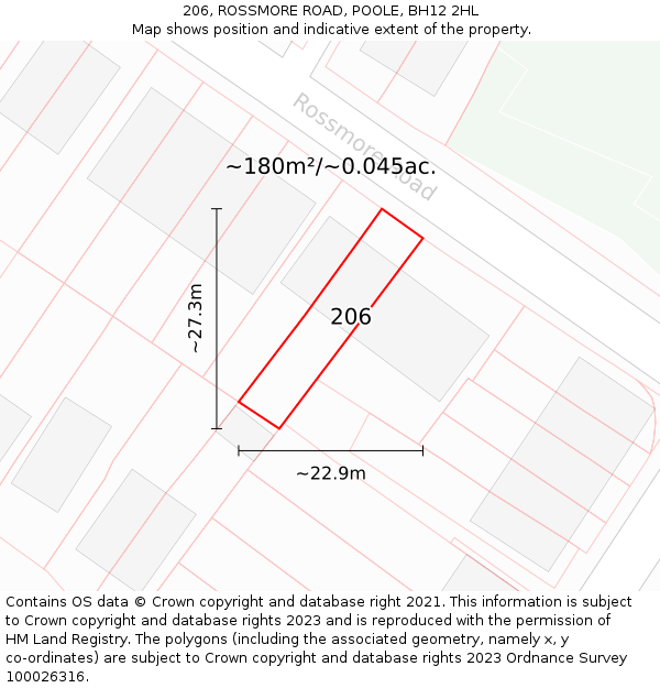 206, ROSSMORE ROAD, POOLE, BH12 2HL: Plot and title map