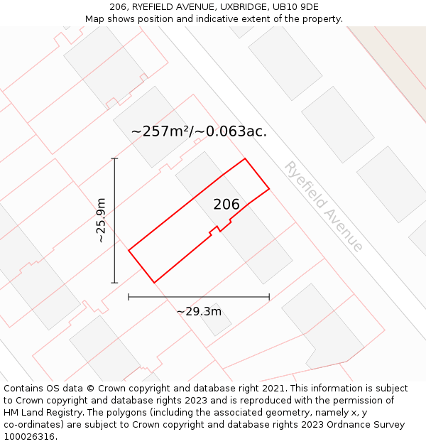 206, RYEFIELD AVENUE, UXBRIDGE, UB10 9DE: Plot and title map