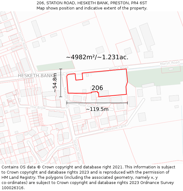 206, STATION ROAD, HESKETH BANK, PRESTON, PR4 6ST: Plot and title map