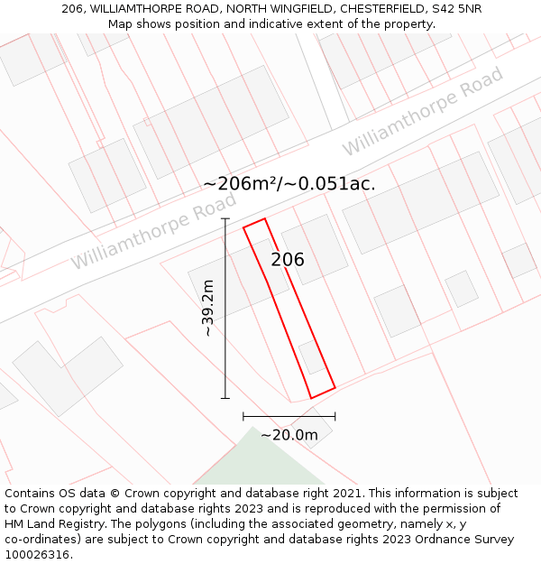 206, WILLIAMTHORPE ROAD, NORTH WINGFIELD, CHESTERFIELD, S42 5NR: Plot and title map