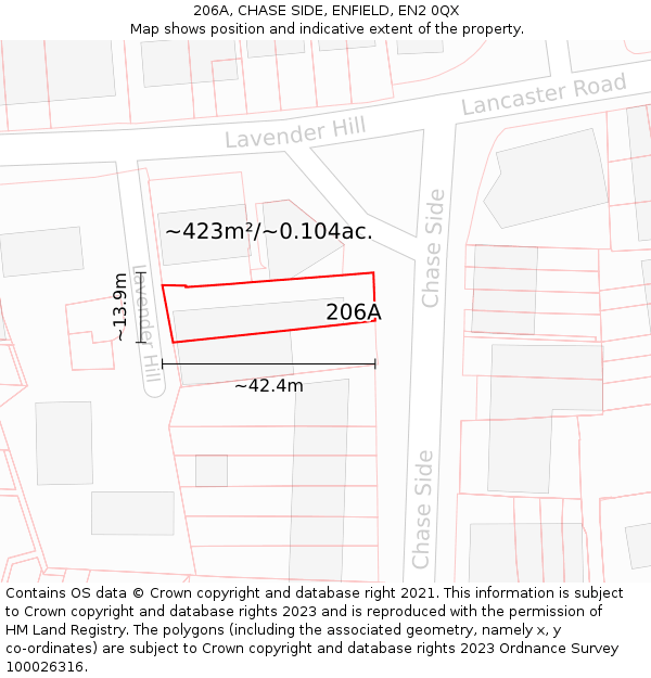 206A, CHASE SIDE, ENFIELD, EN2 0QX: Plot and title map